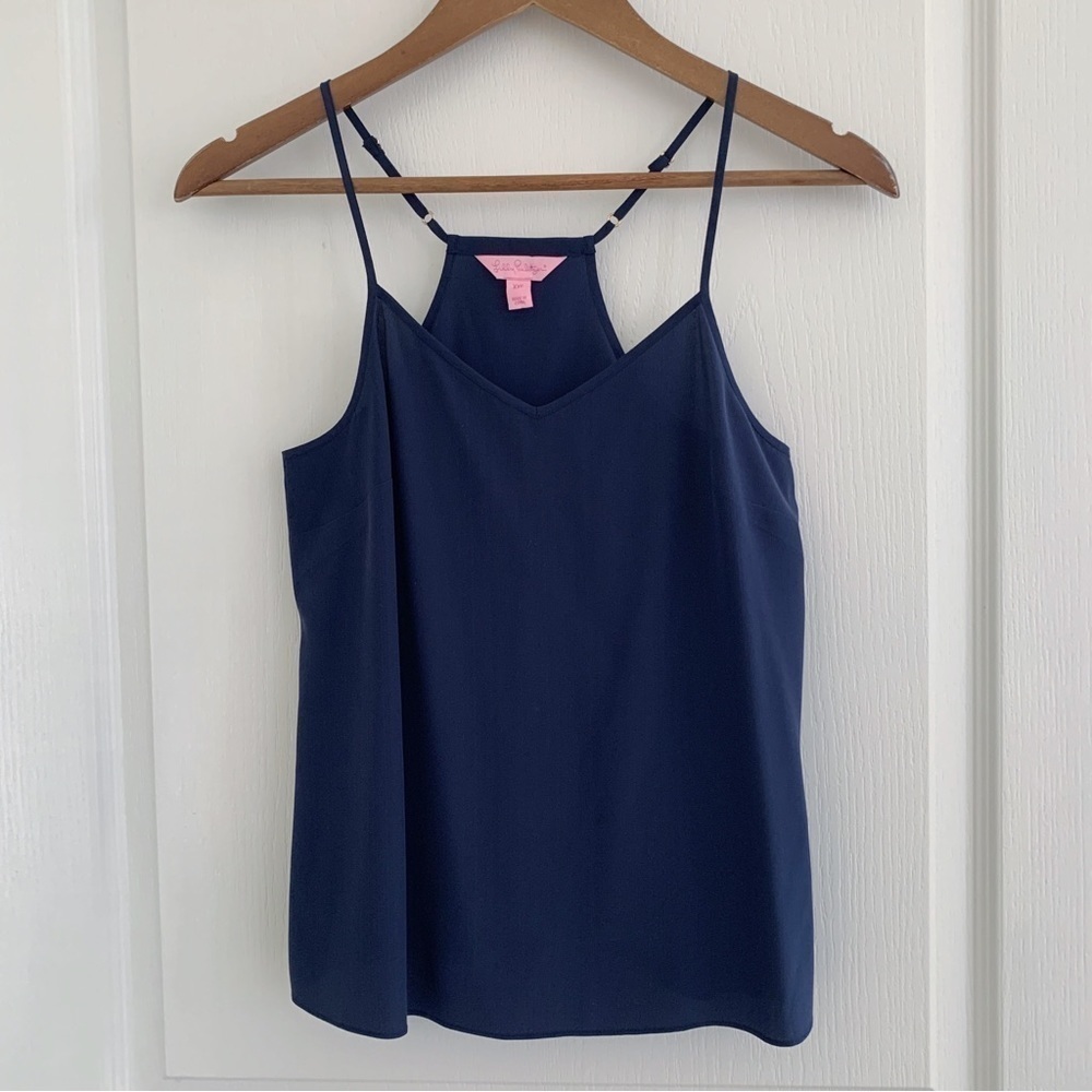 Lilly Pulitzer Navy Silk Cami Tank Top XXS Summer Luxe